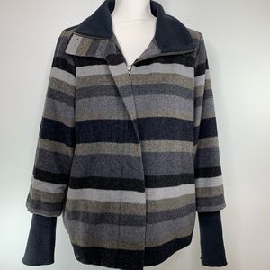 PRANA Striped Layered Sleeve Wool Coat size Medium
